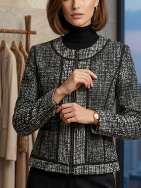 Blazer ejecutivo de ANNE KLEIN • Detalles cremallera negra • Talla M